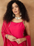 Varanga Women Spaghetti Tie Up Strap Floral Kurta Featuring Tassles With Trousers And Dupatta