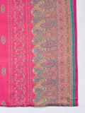 Varanga Fuchsia Ethnic Printed Straight Kurta With Lace Round Neck, Paired With Solid Trousers And A Printed Dupatta.