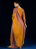 Varanga Ethnic Printed Straight Kurta With Lace Round Neck, Paired With Solid Trousers And A Printed Dupatta.