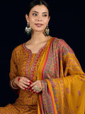 Varanga Ethnic Printed Straight Kurta With Lace Round Neck, Paired With Solid Trousers And A Printed Dupatta.