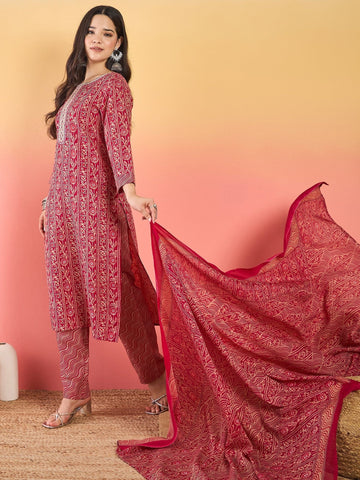 Varanga Kurta Set With Zari Yoke Embroidery, Printed Trousers, And Floral Dupatta