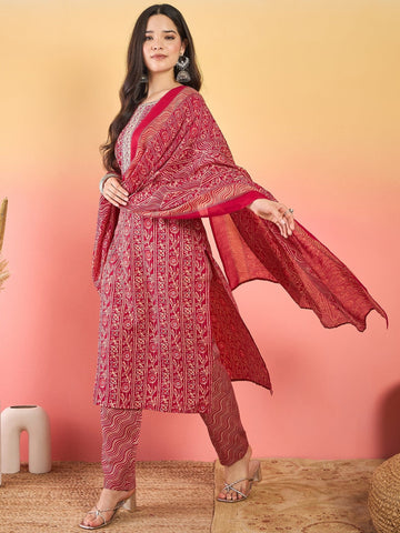 Varanga Kurta Set With Zari Yoke Embroidery, Printed Trousers, And Floral Dupatta