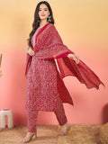 Varanga Kurta Set With Zari Yoke Embroidery, Printed Trousers, And Floral Dupatta