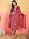 Varanga Kurta Set With Zari Yoke Embroidery, Printed Trousers, And Floral Dupatta