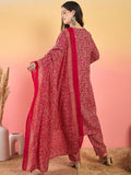 Varanga Kurta Set With Zari Yoke Embroidery, Printed Trousers, And Floral Dupatta