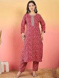 Varanga Kurta Set With Zari Yoke Embroidery, Printed Trousers, And Floral Dupatta