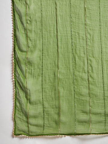 Varanga Kurta With Zari-Embroidered Yoke, Paired With Trousers And A Solid Lace-Detailed Dupatta .