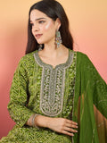 Varanga Kurta With Zari-Embroidered Yoke, Paired With Trousers And A Solid Lace-Detailed Dupatta .