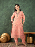 Varanga Zari-Embroidered Kurta Paired With Solid Trousers And A Tonal Dupatta .