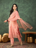 Varanga Zari-Embroidered Kurta Paired With Solid Trousers And A Tonal Dupatta .