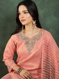 Varanga Zari-Embroidered Kurta Paired With Solid Trousers And A Tonal Dupatta .