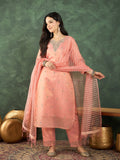 Varanga Zari-Embroidered Kurta Paired With Solid Trousers And A Tonal Dupatta .