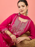 Varanga Kurta Adorned With Thread Embroidery, Teamed With Trousers And Paired With Dupatta Featuring  Lace Detailing