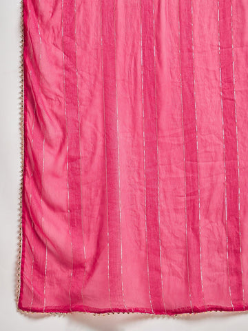 Varanga Kurta Adorned With Thread Embroidery, Teamed With Trousers And Paired With Dupatta Featuring Lace Detailing