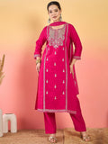 Varanga Kurta Adorned With Thread Embroidery, Teamed With Trousers And Paired With Dupatta Featuring  Lace Detailing