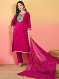Varanga Kurta Adorned With Thread Embroidery, Teamed With Trousers And Paired With Dupatta With And Lace Detailing
