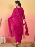 Varanga Kurta Adorned With Thread Embroidery, Teamed With Trousers And Paired With Dupatta With And Lace Detailing