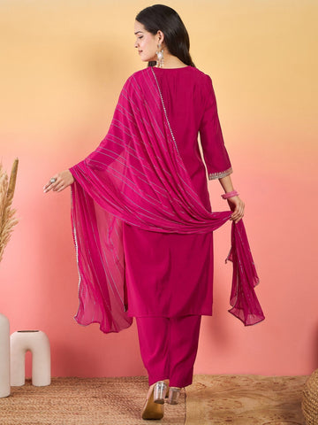 Varanga Kurta Adorned With Thread Embroidery, Teamed With Trousers And Paired With Dupatta With And Lace Detailing