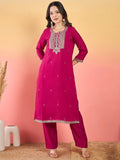 Varanga Kurta Adorned With Thread Embroidery, Teamed With Trousers And Paired With Dupatta With And Lace Detailing