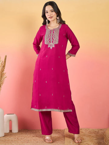 Varanga Kurta Adorned With Thread Embroidery, Teamed With Trousers And Paired With Dupatta With And Lace Detailing