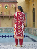 Vibrant Ikat Printed Kurta Ensemble with Straight Trousers and Dupatta