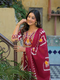 Vibrant Ikat Printed Kurta Ensemble with Straight Trousers and Dupatta
