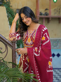 Vibrant Ikat Printed Kurta Ensemble with Straight Trousers and Dupatta