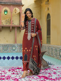 Maroon Straight-Fit Kurta Set with Mirror-Sequin Yoke, Seashell Tassels, Dupatta & Trousers