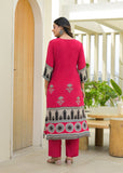 Stylish Fuchsia Straight-Fit Kurta Set with Embellished Yoke, Coordinating Dupatta & Trousers