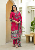 Stylish Fuchsia Straight-Fit Kurta Set with Embellished Yoke, Coordinating Dupatta & Trousers