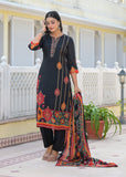 Stylish Black Straight-Fit Kurta Set with Ajarakh & Striped-Floral Print, Embellished Yoke, Dupatta & Trousers