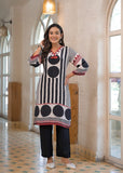 Varanga women's A striking black and white straight kurta set by Varanga, made from smooth Modal silk. It showcases an eye-catching placement print, elevated by delicate thread and mirror embroidery with chic tassel accents.