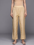 Varanga Women Beige Solid Trouser With Pearl Detail At The Hem