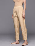 Varanga Women Beige Solid Trouser With Pearl Detail At The Hem