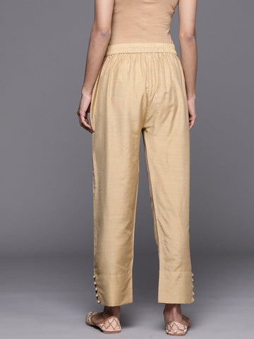 Varanga Women Beige Solid Trouser With Pearl Detail At The Hem