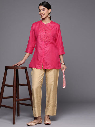 Varanga Women Beige Solid Trouser With Pearl Detail At The Hem