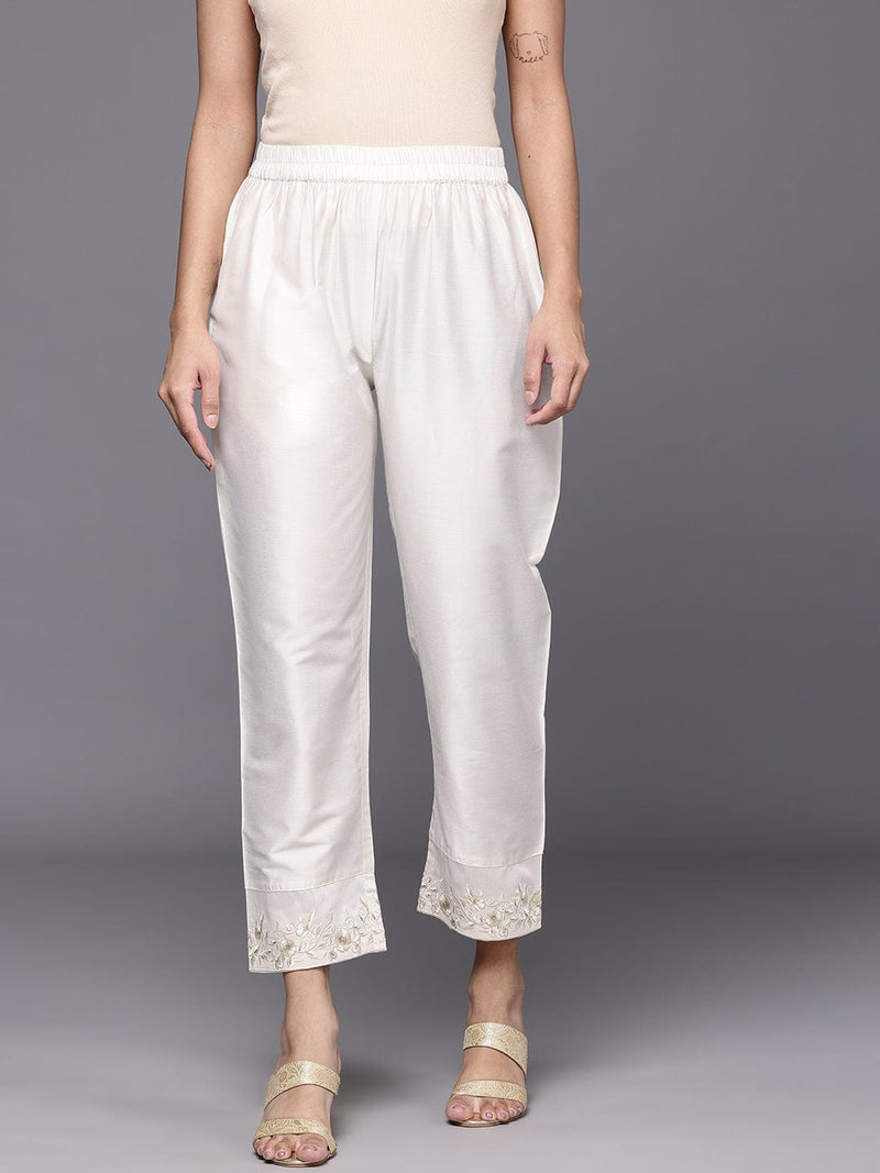 Varanga Women Off White Thread And Zari Embroidered Bottom