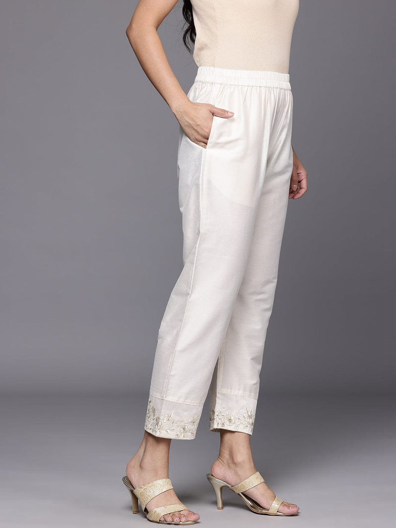 Varanga Women Off White Thread And Zari Embroidered Bottom