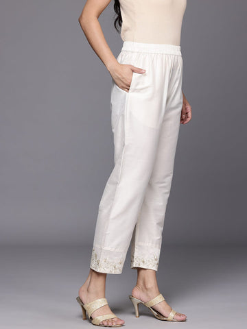 Varanga Women Off White Thread And Zari Embroidered Bottom