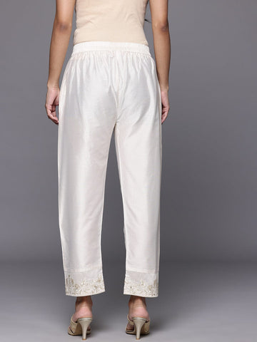 Varanga Women Off White Thread And Zari Embroidered Bottom