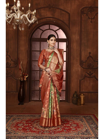 Ethnic Motifs Zari Woven Design Banarasi Saree