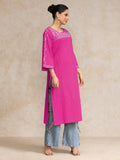 Varanga Women Pink Embellished Round Neck Straight Kurta