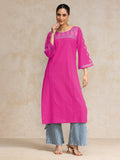 Varanga Women Pink Embellished Round Neck Straight Kurta