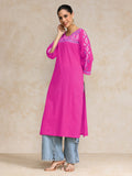 Varanga Women Pink Embellished Round Neck Straight Kurta