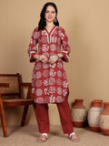 Varanga Women Printed Kurta With Lace Details On Neck And Cuff Paired With Solid Trousers