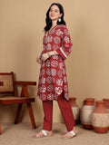 Varanga Women Printed Kurta With Lace Details On Neck And Cuff Paired With Solid Trousers
