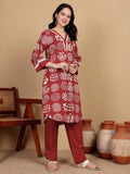Varanga Women Printed Kurta With Lace Details On Neck And Cuff Paired With Solid Trousers
