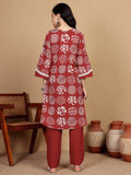 Varanga Women Printed Kurta With Lace Details On Neck And Cuff Paired With Solid Trousers