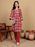 Varanga Women Printed Kurta With Lace Details On Neck And Cuff Paired With Solid Trousers