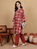 Varanga Women Printed Kurta With Lace Details On Neck And Cuff Paired With Solid Trousers